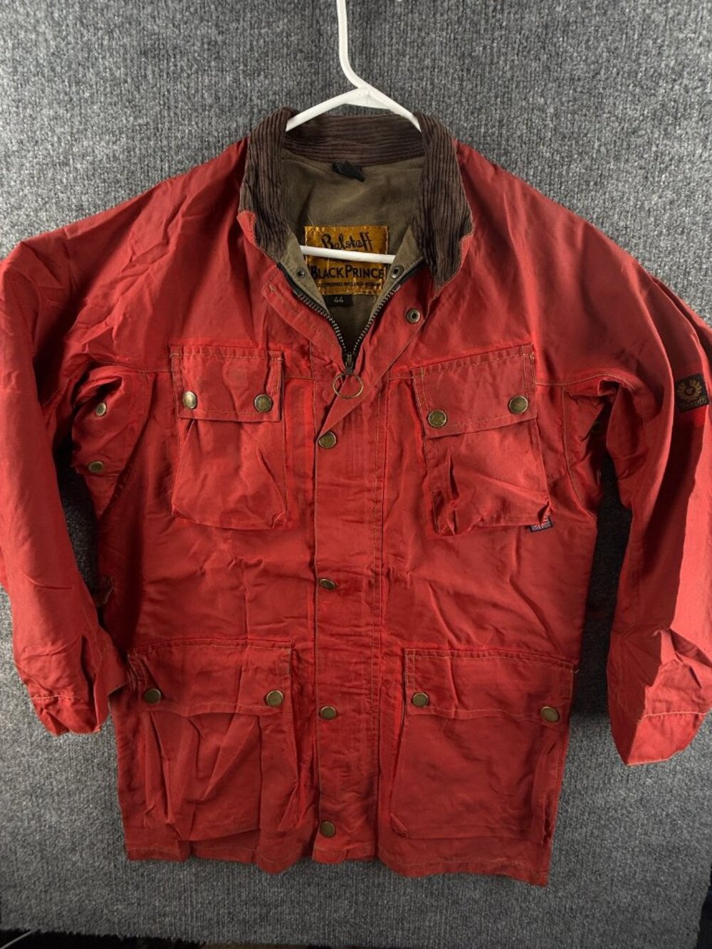 VTG Belstaff Black Prince Welded Seams Waxed Jacket Canvas Red Italy 44 Wax Rare